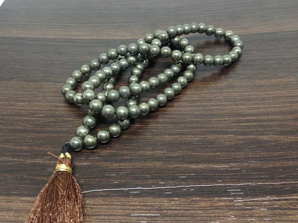 One (1) Natural 6mm Pyrite Mala With 108 Prayer Beads Perfect For Mediation Spiritua Mala Prayer ~ JP149