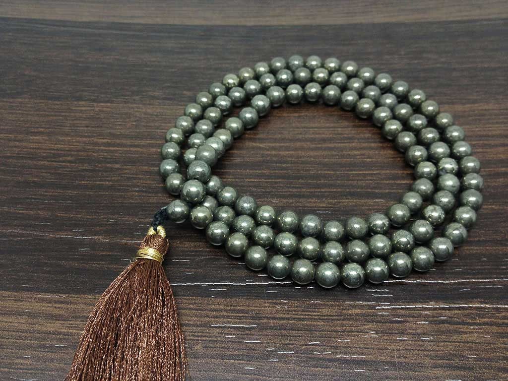 One (1) Natural 6mm Pyrite Mala With 108 Prayer Beads Perfect For Mediation Spiritua Mala Prayer ~ JP149