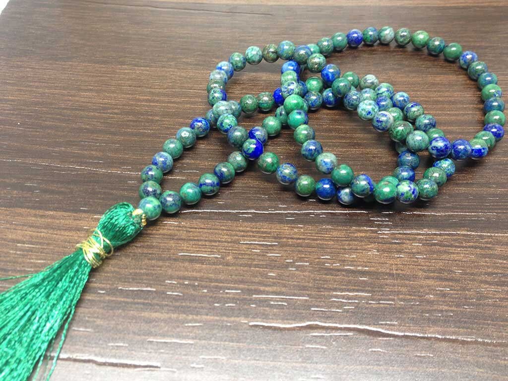 One (1) Natural 6mm Chrysocolla Mala With 108 Prayer Beads Perfect For Mediation Chrysocolla Prayer Mala Necklace ~ JP118