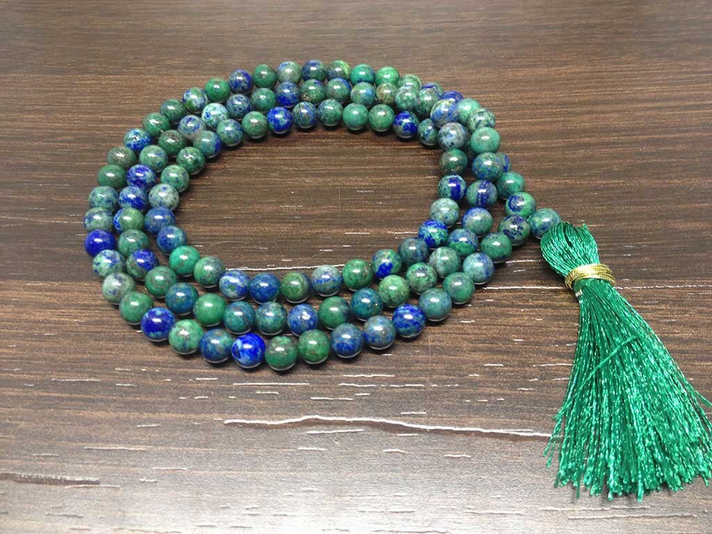 One (1) Natural 6mm Chrysocolla Mala With 108 Prayer Beads Perfect For Mediation Chrysocolla Prayer Mala Necklace ~ JP118