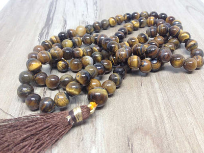 One (1) Natural 8mm Tiger Eye Mala With 108 Prayer Beads For Mediation Tibetan Mala Tiger Eye Jap mala Necklace ~ JP540