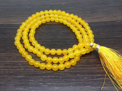 One (1) Natural 6mm Yellow Jade Mala With 108 Prayer Beads Perfect For Mediation Yellow Jade Prayer Mala Necklace ~ JP173