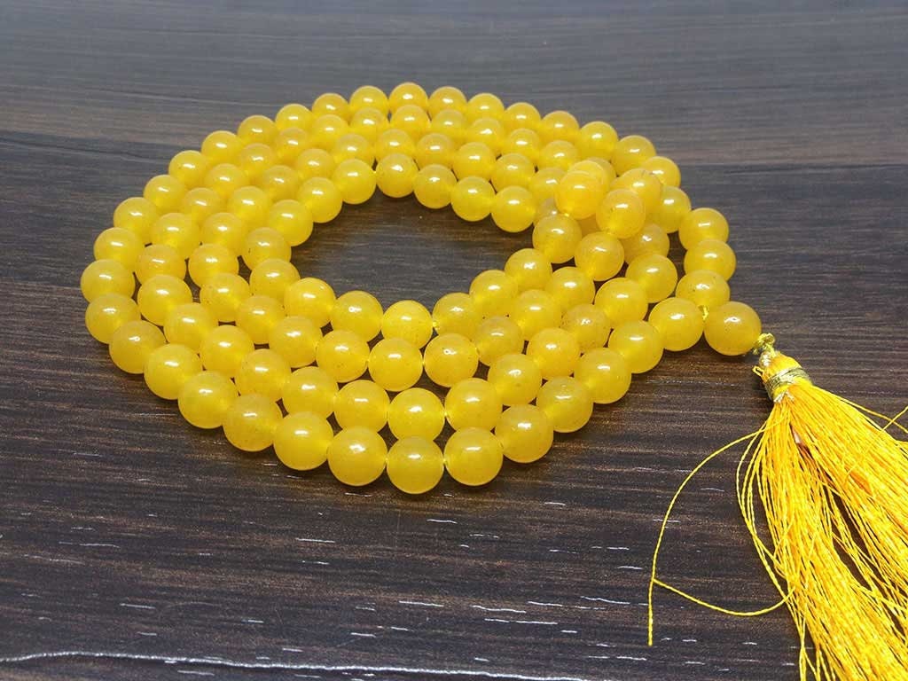 One (1) Natural 8mm Yellow Jade Mala With 108 Prayer Beads For Mediataion Tibetan mala Jap Mala Prayer Mala Neckles ~ JP548