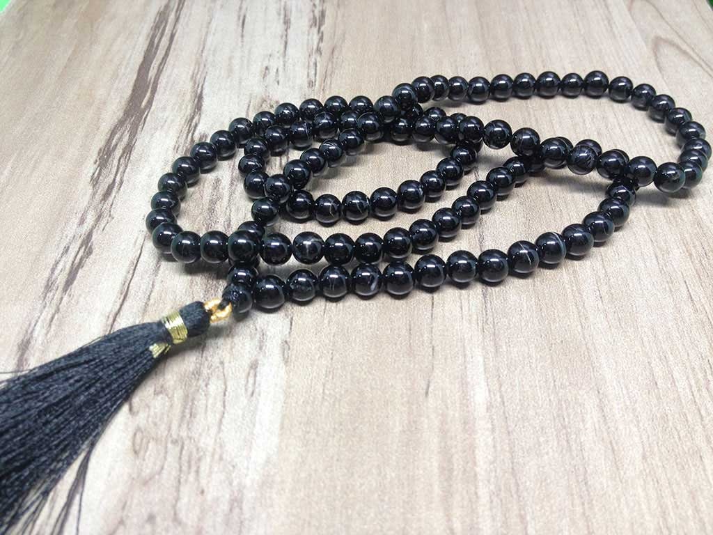 Natural 6mm Black Tourmaline Mala With 108 Prayer Beads Perfect For Mediation Black Tourmaline mala With 108 Prayer Bead