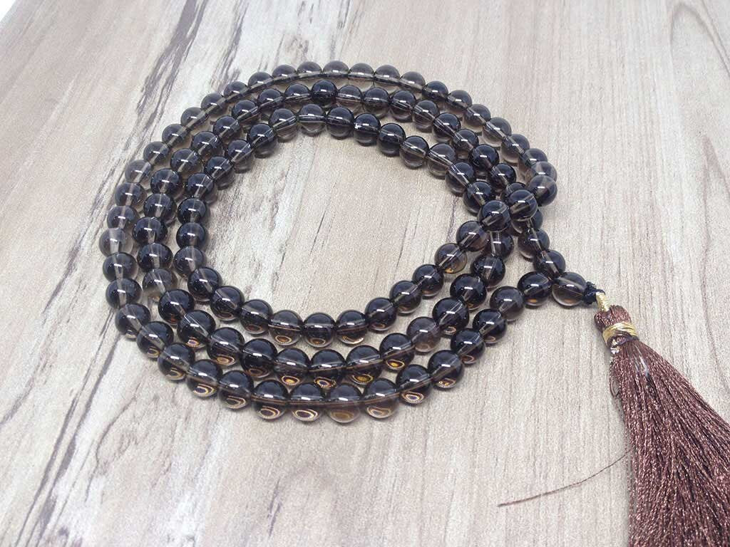 One (1) Natural 7mm Smokey Quartz Mala With 108 Prayer Beads Perfect For Mediation Smokey Quartz Necklace ~ JP14