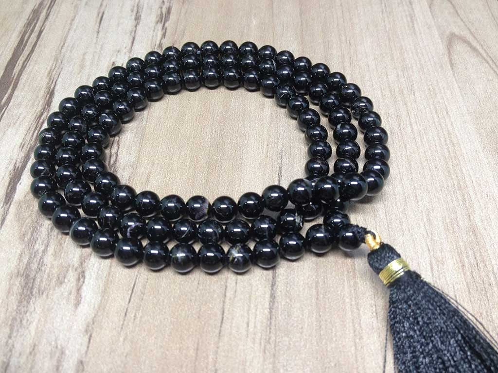 Natural 6mm Black Tourmaline Mala With 108 Prayer Beads Perfect For Mediation Black Tourmaline mala With 108 Prayer Bead