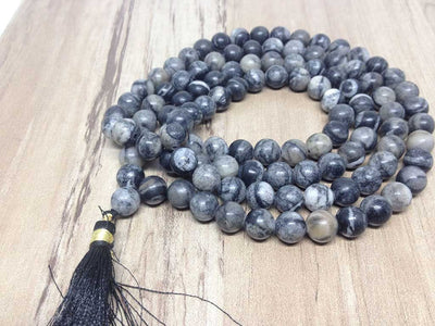 One (1) Natural 8mm Picasso Jasper Mala With 108 Prayer Beads Mala With Necklace Mala  ~ JP530