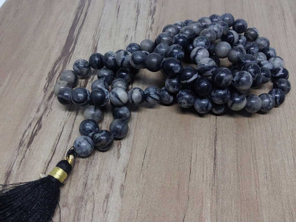 One (1) Natural 8mm Picasso Jasper Mala With 108 Prayer Beads Mala With Necklace Mala  ~ JP530