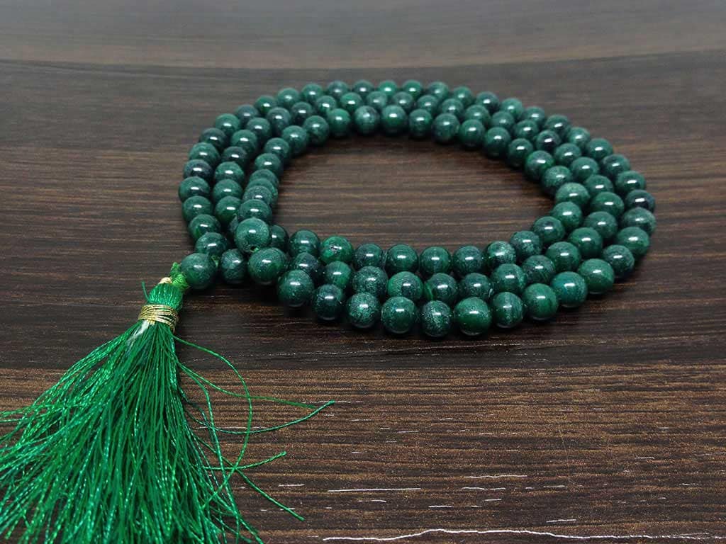 One (1) Natural 7mm (AAA) Malachite Mala With 108 Prayer Beads Perfect For Mediation Malachite Jap Mala Necklace ~ JP12