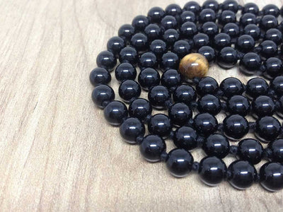 One (1) Natural 6mm Black onyx With 3 Tiger Eye Beads Knotted Mala With 108 Prayer Beads For Mediation Tibetan Mala Jap Mala ~ JP109