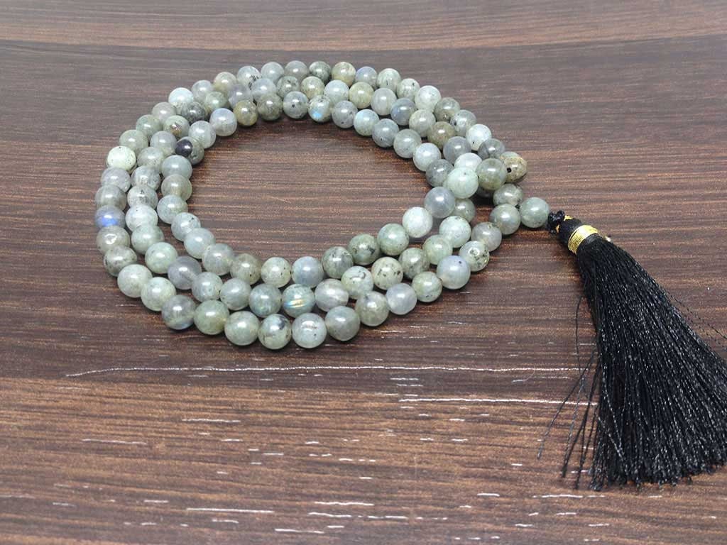 One (1) Natural 6mm Labradorite Mala With 108 Prayer Beads For Mediation Labradorite Jap Mala ~ JP135