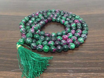 One (1) Natural 8mm Ruby Zoisite Mala With 108 Prayer Beads perfect For Mediation Ruby Zoisite Jap Mala Necklace ~ JP536