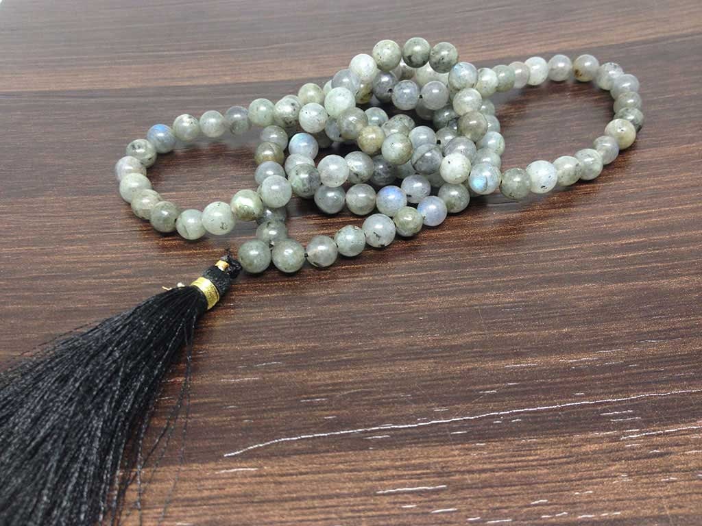 One (1) Natural 6mm Labradorite Mala With 108 Prayer Beads For Mediation Labradorite Jap Mala ~ JP135