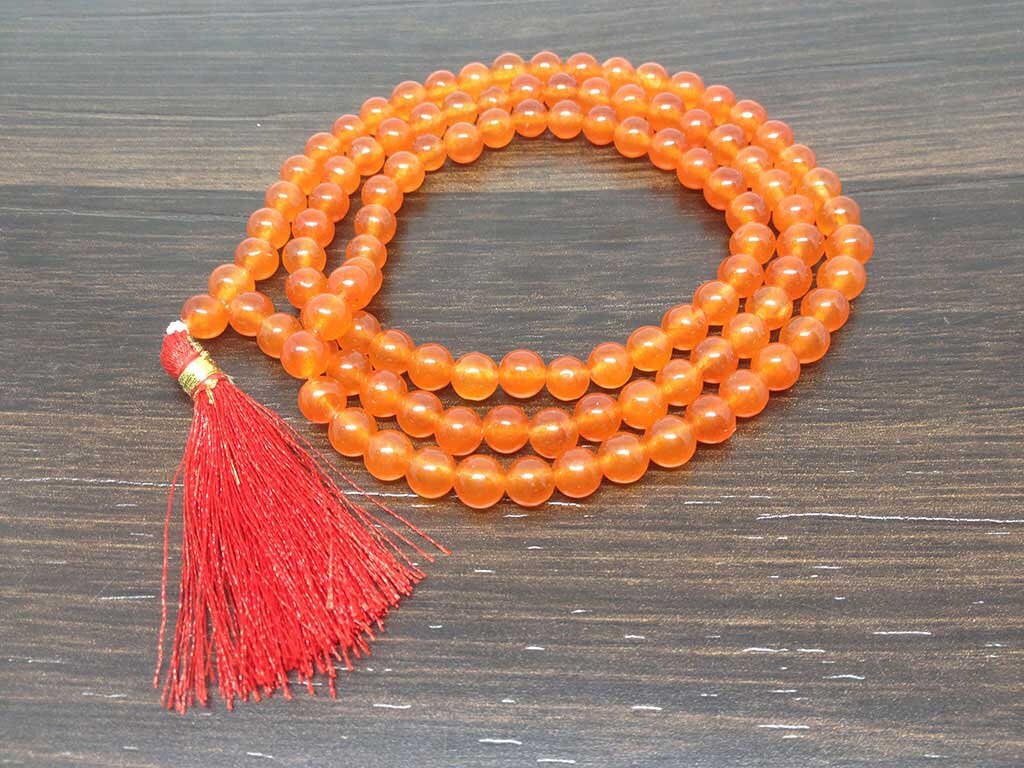 One (1) Natural 8mm Carnelian Mala With 108 Prayer Beads perfect For Mediation Carnelian Jap Mala Necklace