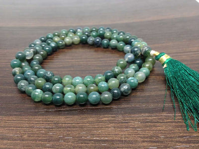 One (1) Natural 6mm Moss Agate Mala With 108 Prayer Beads Perfect For Mediation Moss Agate mala ~ Jap Mala Necklace ~ JP143