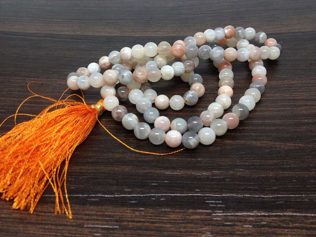 One (1) Natural 6mm Moonstone Mala With 108 Prayer Beads Perfect For Mediation Moonstone Jap mala ~ Mala Necklace ~ JP142