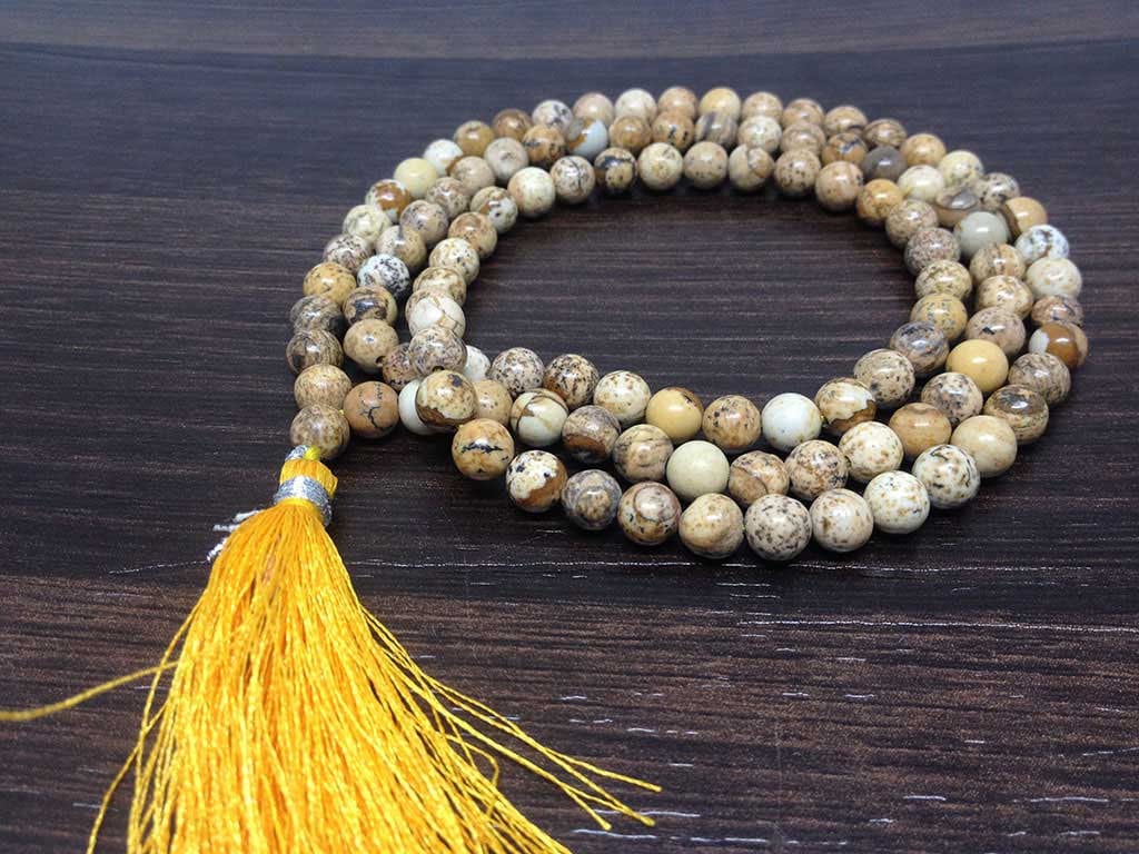 One (1) Natural 6mm Picture Jasper Mala With 108 Prayer Beads Perfect For Mediation Picture Jasper Jap mala ~ Mala Necklace ~ JP148