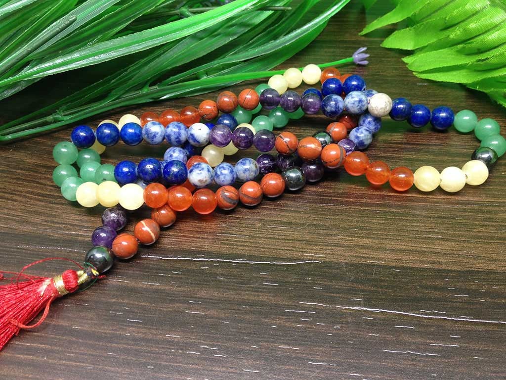 One (1) Natural 8mm 7 Chakra Mala With 108 Prayer Beads Perfect For Mediation Tibetan Mala Jap Mala Jap mala ~ Mala Necklace ~ JP509