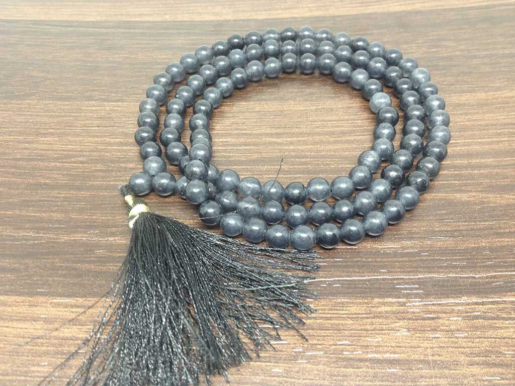 One (1) Natural 6mm Iolite Mala With 108 Prayer Beads For Mediation Iolite Jap Mala