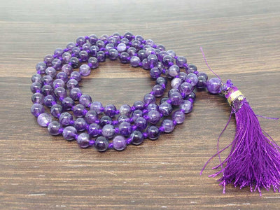 One (1) Natural 6mm Amethyst Knotted Mala With 108 Prayer Beads For Mediation