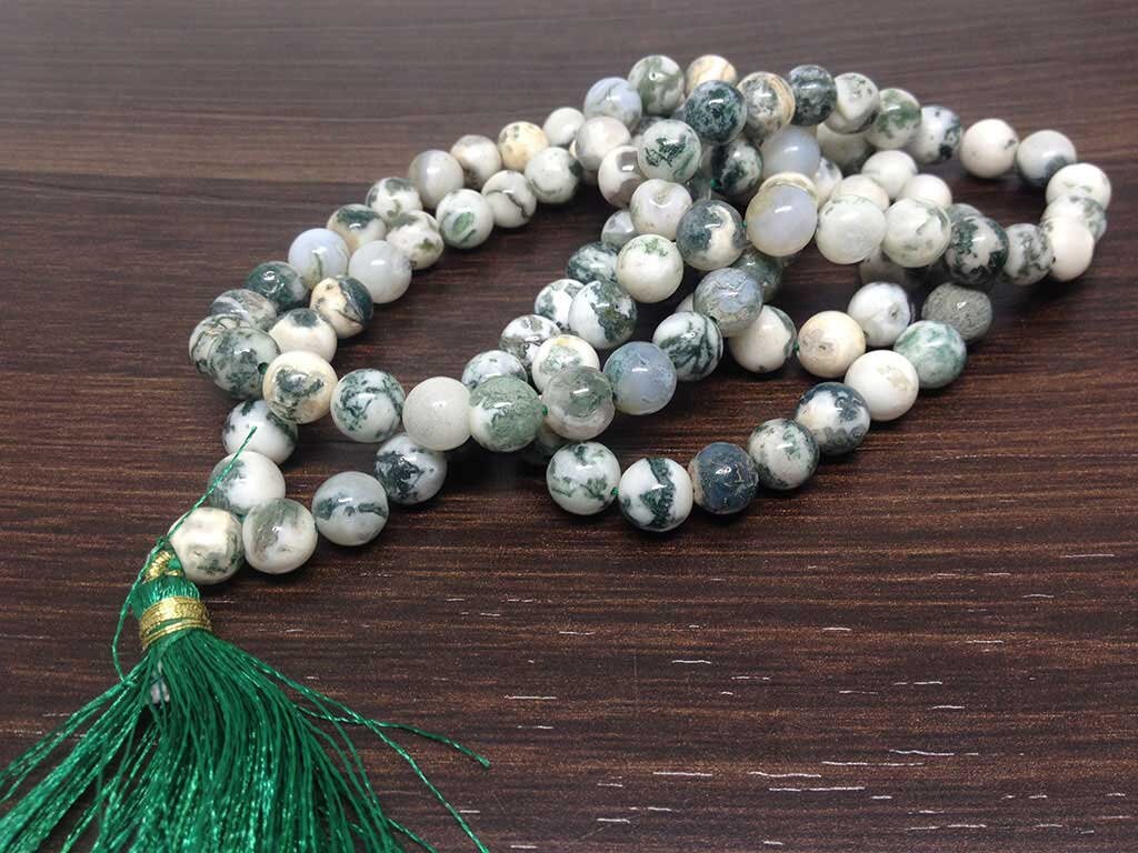 One (1) Natural 8mm Tree Agate Tibetan Jap Mala With 108 Prayer Beads Perfect For Mediation Spiritual Well Being ~ JP542