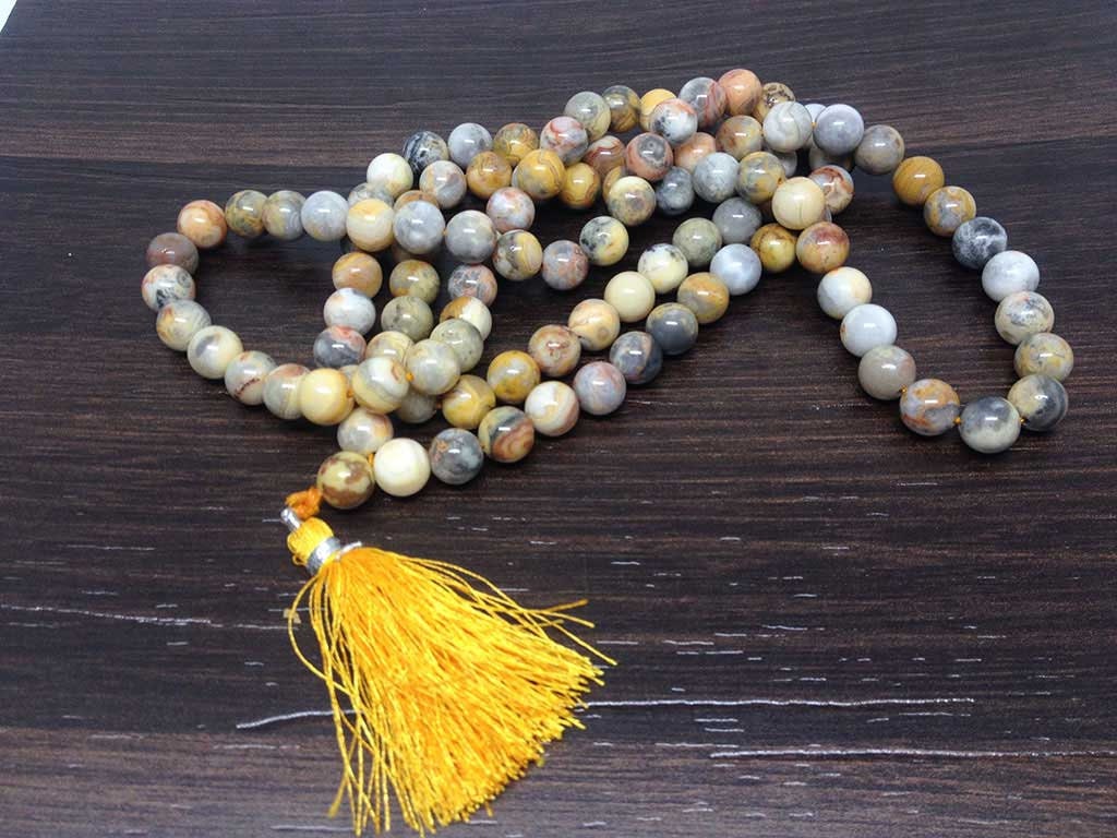 One (1) Natural 8mm Crazy Lace Agate Mala With 108 Prayer Beads Perfect For Mediation Tibetan Mala Jap Mala Jap mala ~ Mala Necklace ~ JP515