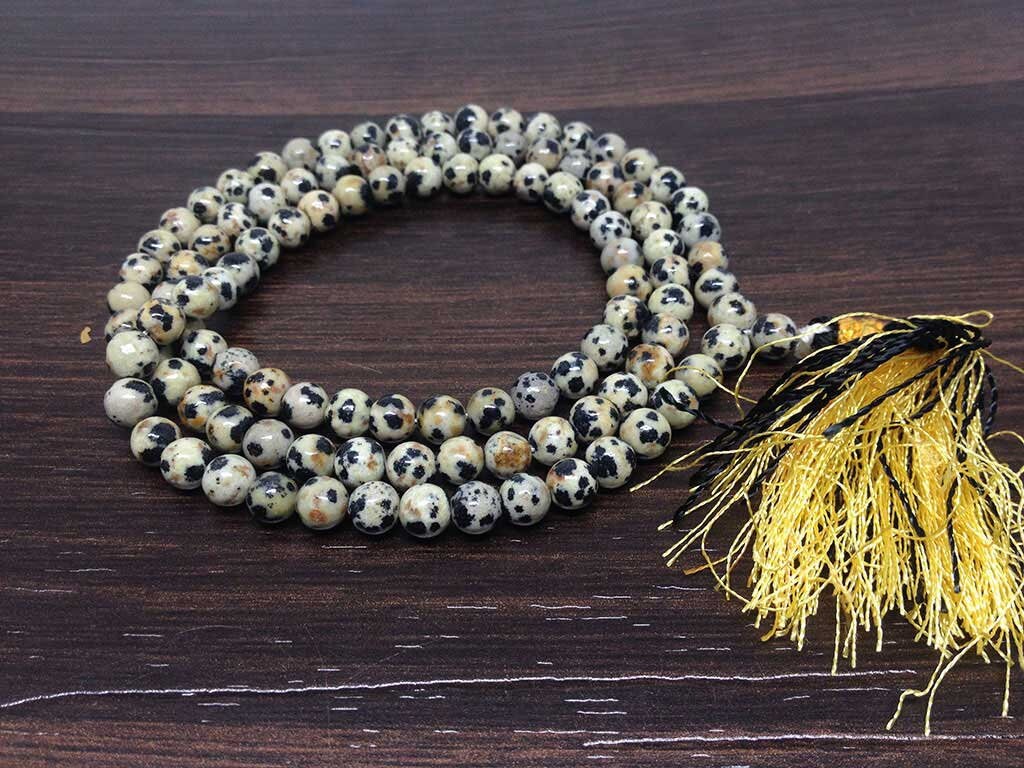 One (1) Natural 6mm Dalmatian Jasper Mala With 108 Prayer Beads For Mediation Dalmatian Jasper Jap Mala ~ JP122