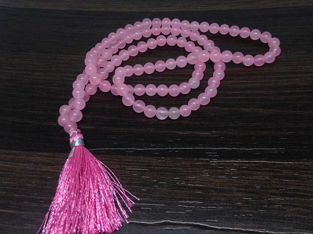 One (1) Natural 6mm Rose Quartz Mala With 108 Prayer Beads For Mediation Rose Quartz Jap Mala ~ ML6-ROS-6P