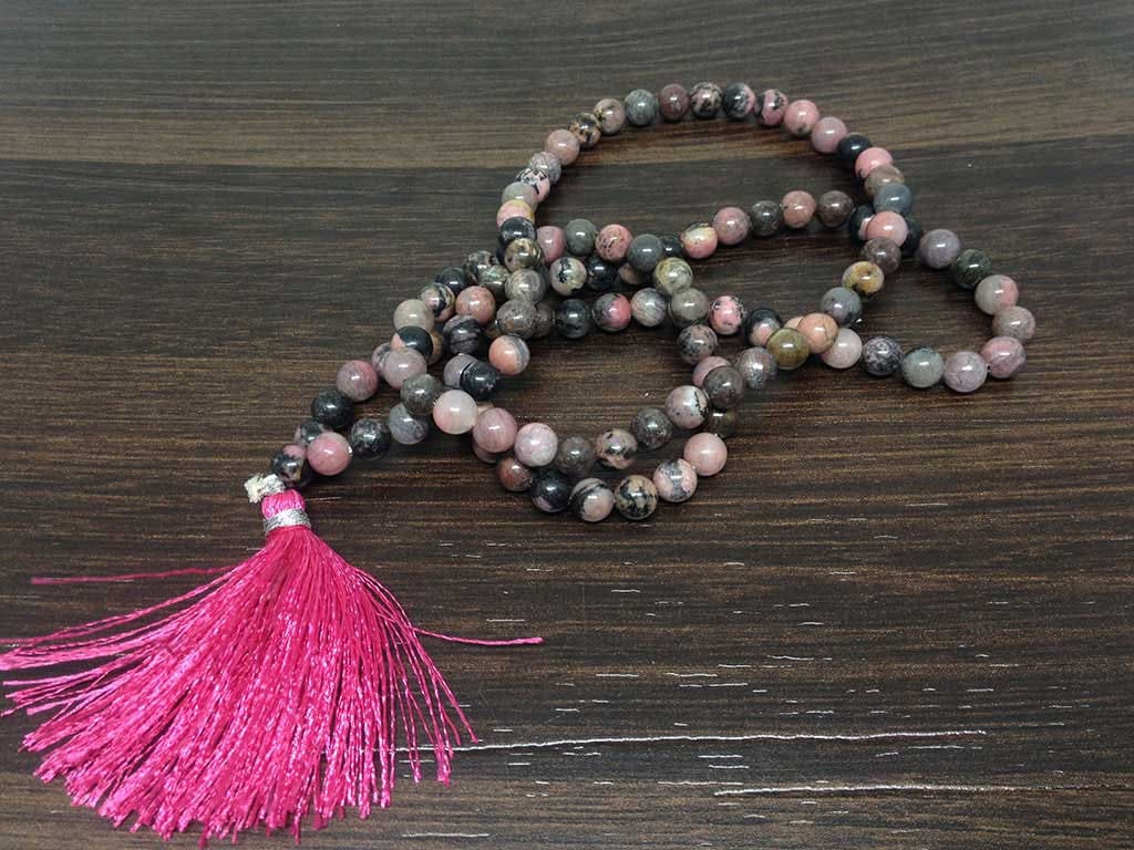 One (1) Natural 6mm Rhodonite Jap Mala With 108 Prayer Beads Perfect For Mediation Spiritual Prayer mala Rhodonite ~ JP157