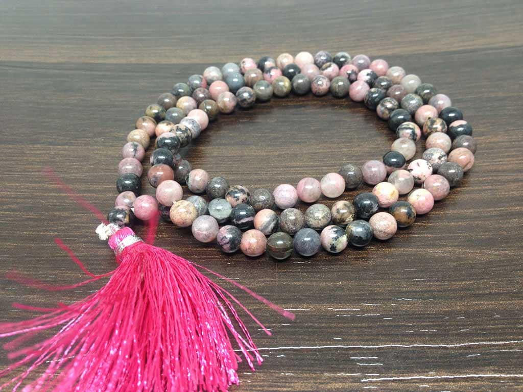 One (1) Natural 6mm Rhodonite Jap Mala With 108 Prayer Beads Perfect For Mediation Spiritual Prayer mala Rhodonite ~ JP157