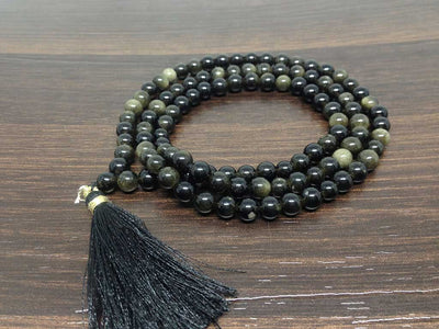 One (1) Natural 6mm Rainbow Black obsidian Mala With 108 Prayer Beads Perfect For Mediation Jap mala Prayer mala Necklace ~ JP150