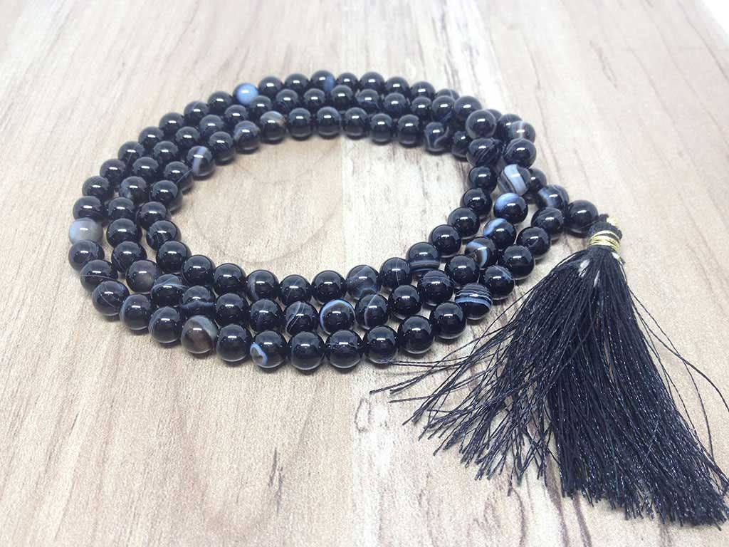 One (1) Natural 6mm Black Sulemani Agate Mala With 108 Prayer Beads Perfect For Mediation Spiritua Mala Prayer