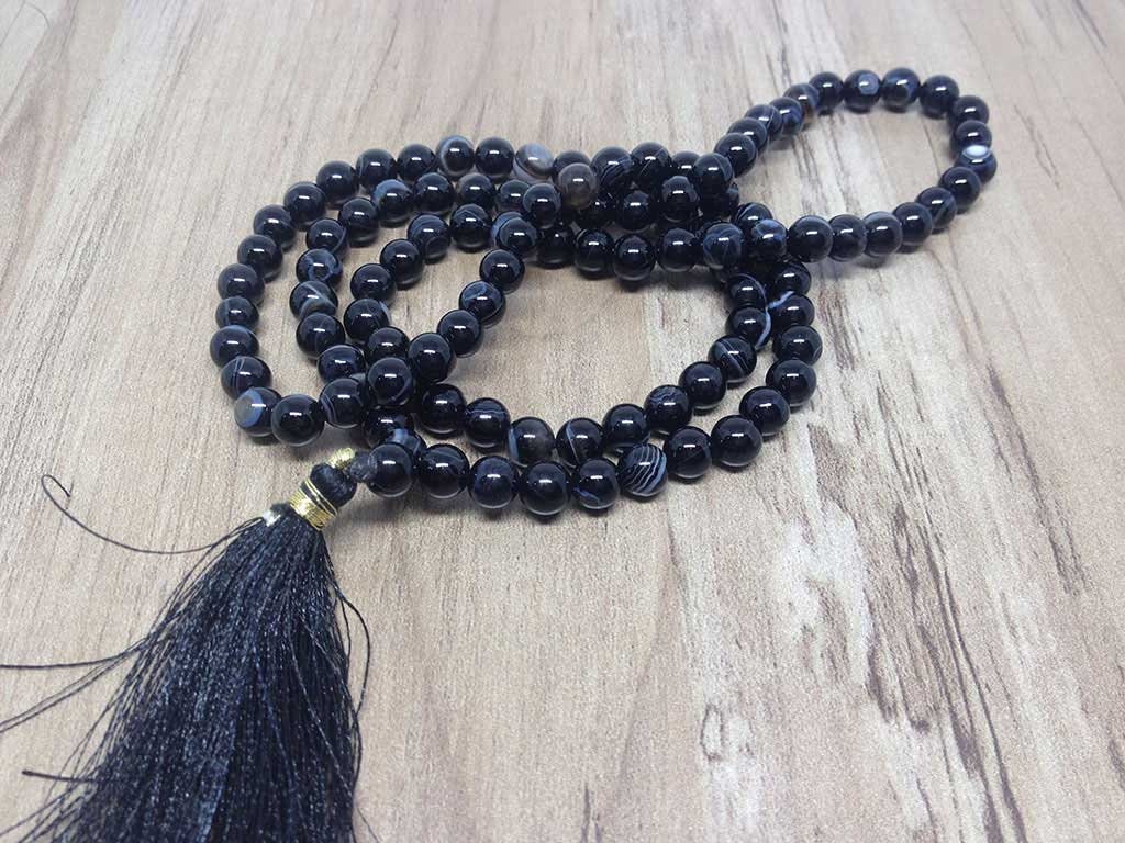 One (1) Natural 6mm Black Sulemani Agate Mala With 108 Prayer Beads Perfect For Mediation Spiritua Mala Prayer