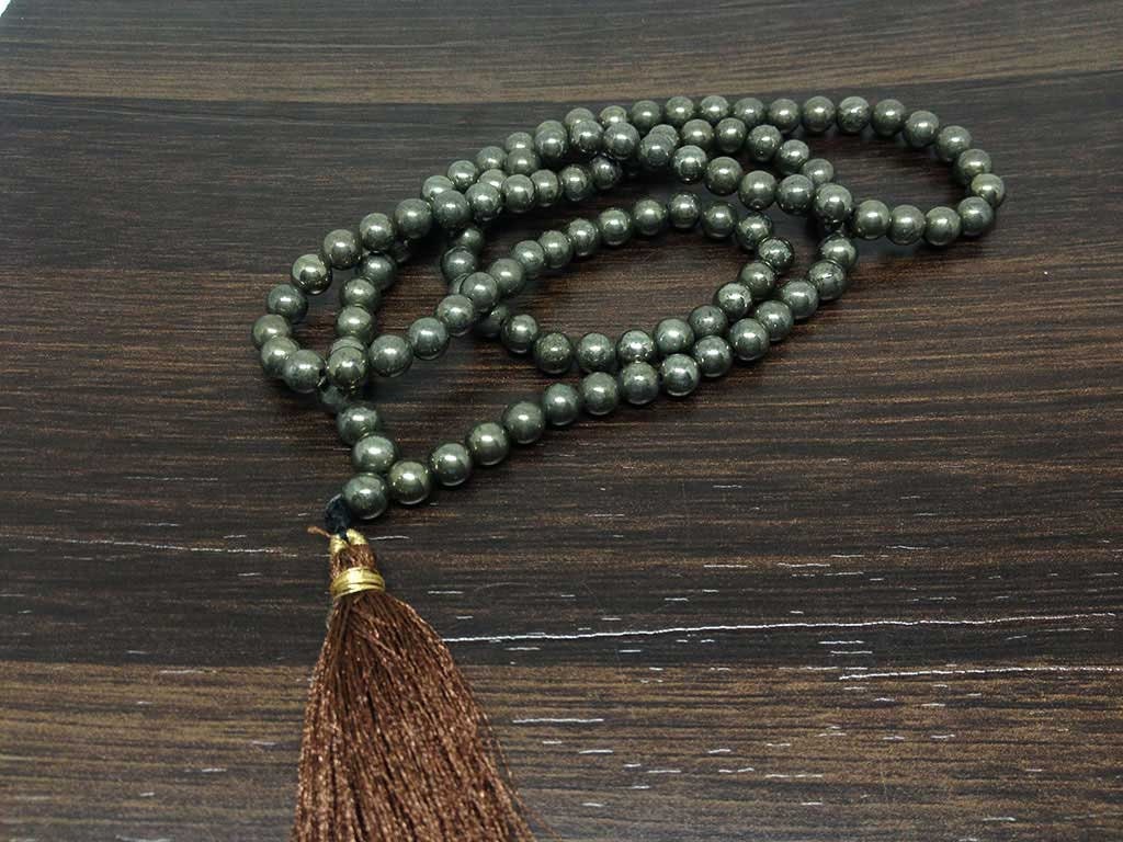 One (1) Natural 6mm Pyrite Mala With 108 Prayer Beads Perfect For Mediation Spiritua Mala Prayer ~ JP149