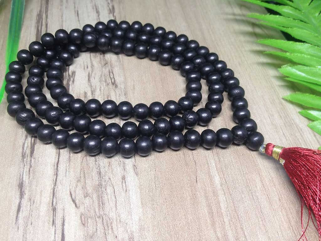 One (1) Natural 8mm Ebony Mala With 108 Prayer Beads For Mediation Tibetan Mala Wood Jap mala Necklace