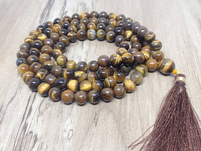 One (1) Natural 8mm Tiger Eye Mala With 108 Prayer Beads For Mediation Tibetan Mala Tiger Eye Jap mala Necklace ~ JP540