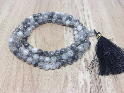 One (1) Natural 6mm Black Rutile Mala With 108 Prayer Beads For Mediation Tibetan Mala Black Rutile Jap mala Necklace ~ JP111