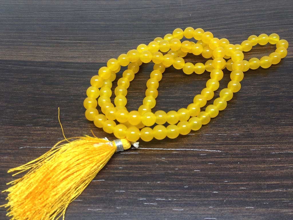 One (1) Natural 6mm Yellow Jade Mala With 108 Prayer Beads Perfect For Mediation Yellow Jade Prayer Mala Necklace ~ JP173