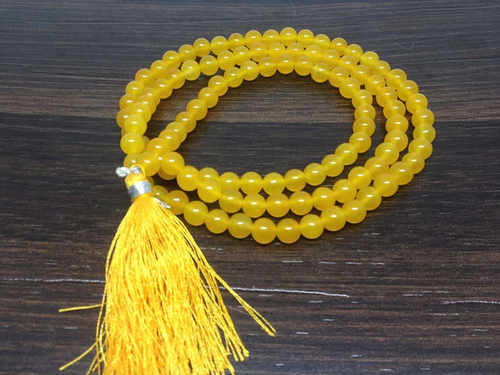 One (1) Natural 6mm Yellow Jade Mala With 108 Prayer Beads Perfect For Mediation Yellow Jade Prayer Mala Necklace ~ JP173