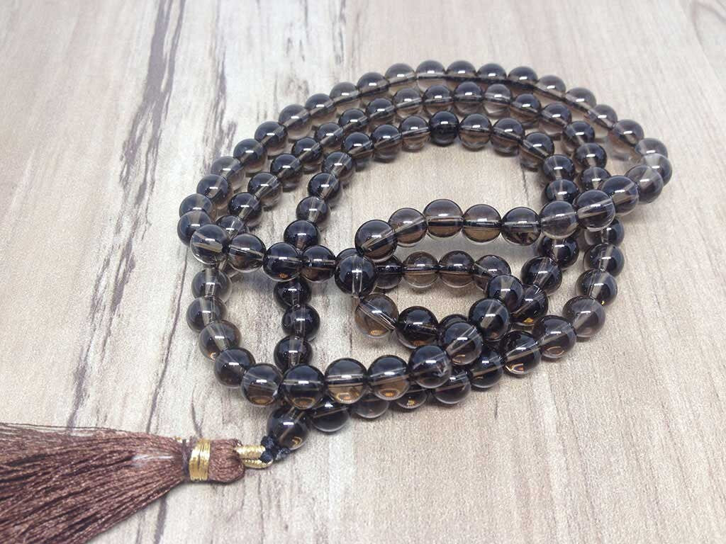 One (1) Natural 7mm Smokey Quartz Mala With 108 Prayer Beads Perfect For Mediation Smokey Quartz Necklace ~ JP14