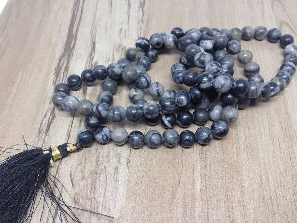 One (1) Natural 8mm Picasso Jasper Mala With 108 Prayer Beads Mala With Necklace Mala  ~ JP530