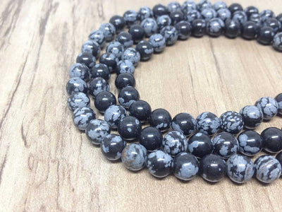 One (1) Natural 6mm Snowflake Black Obsidian Mala With 108 Prayer Beads Perfect For Mediation Snowflake Black Obsidain Jap Mala ~ JP164