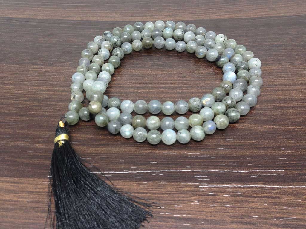 One (1) Natural 6mm Labradorite Mala With 108 Prayer Beads For Mediation Labradorite Jap Mala ~ JP135