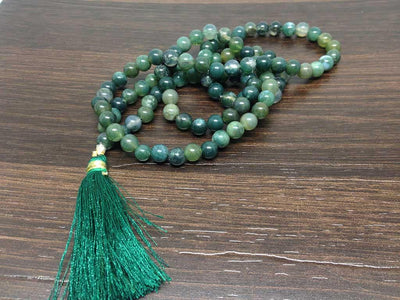 One (1) Natural 6mm Moss Agate Mala With 108 Prayer Beads Perfect For Mediation Moss Agate mala ~ Jap Mala Necklace ~ JP143