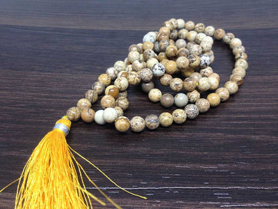 One (1) Natural 6mm Picture Jasper Mala With 108 Prayer Beads Perfect For Mediation Picture Jasper Jap mala ~ Mala Necklace ~ JP148