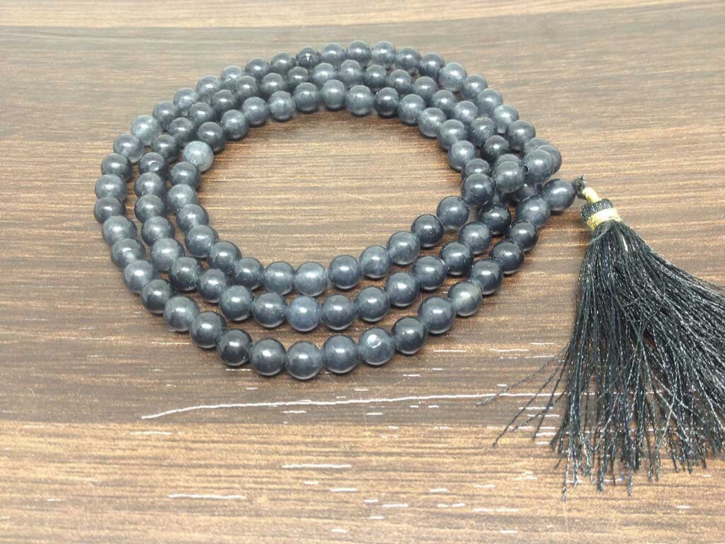 One (1) Natural 6mm Iolite Mala With 108 Prayer Beads For Mediation Iolite Jap Mala