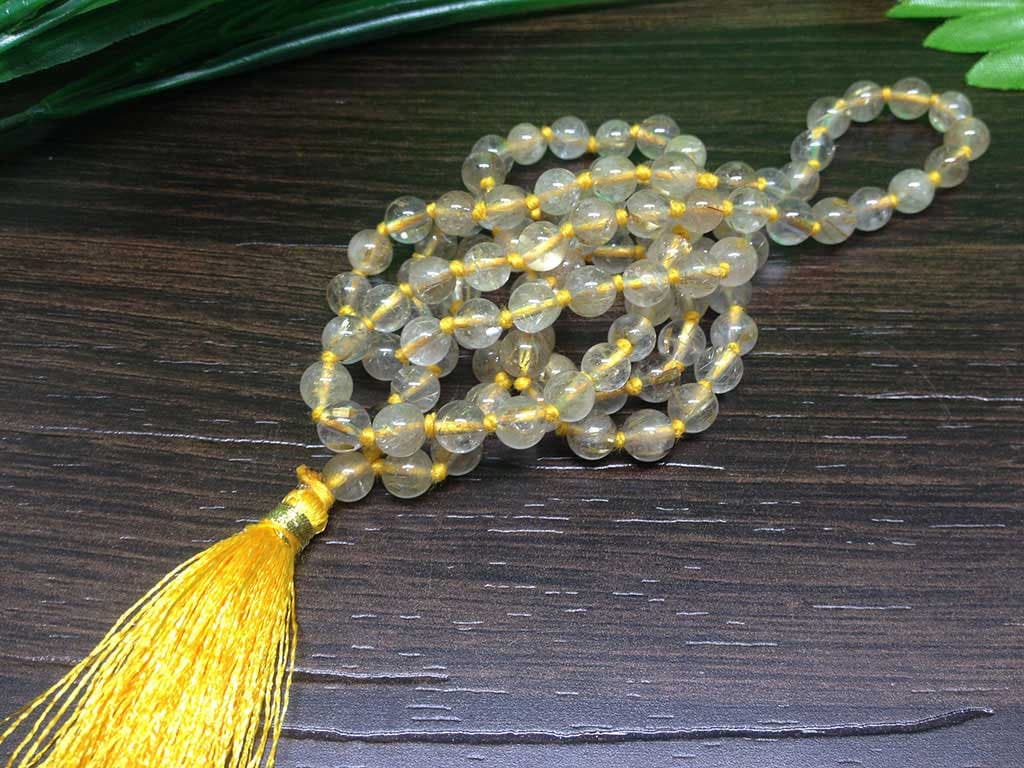 One (1) Natural 6mm Golden Rutile Knotted Mala With 108 Prayer Beads For Mediation Golden Rutile Mala ~ JP123