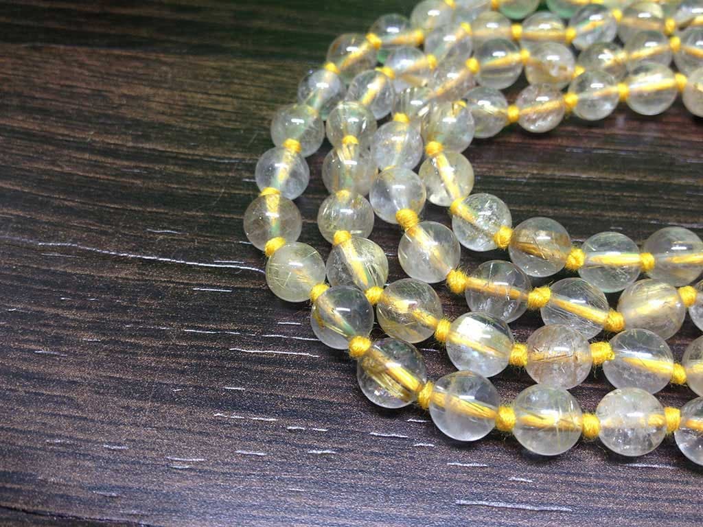 One (1) Natural 6mm Golden Rutile Knotted Mala With 108 Prayer Beads For Mediation Golden Rutile Mala ~ JP123