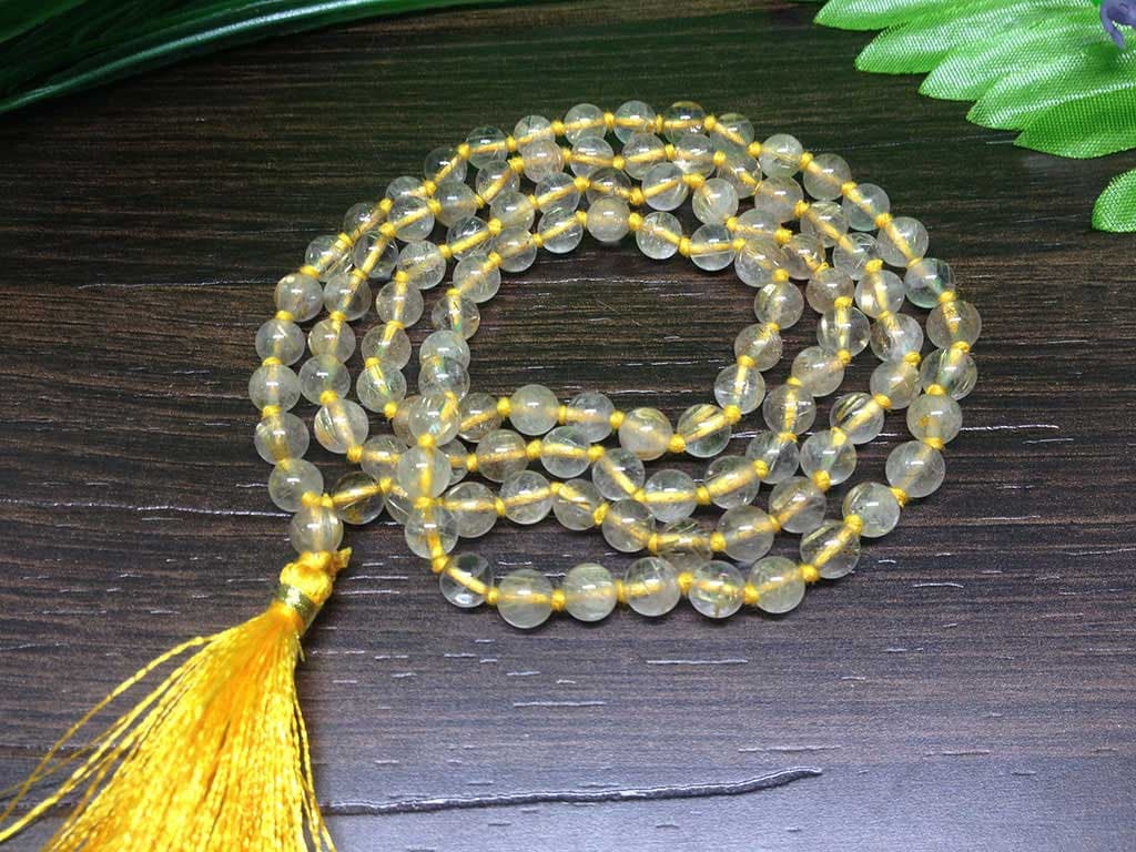 One (1) Natural 6mm Golden Rutile Knotted Mala With 108 Prayer Beads For Mediation Golden Rutile Mala ~ JP123