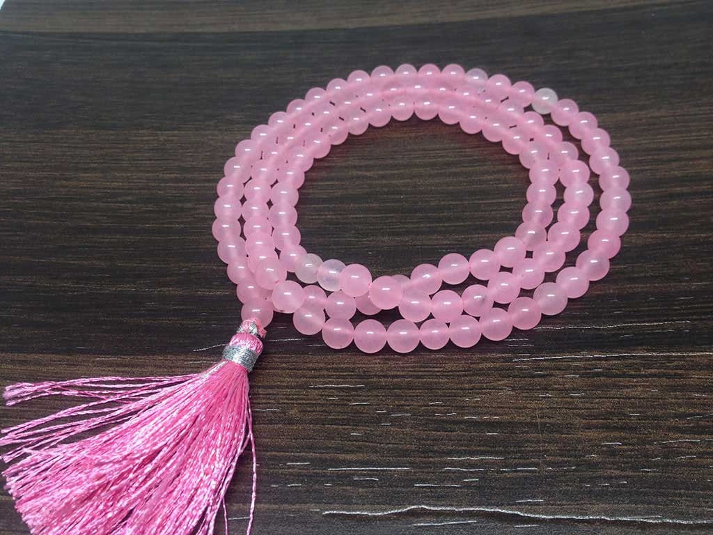 One (1) Natural 6mm Rose Quartz Mala With 108 Prayer Beads For Mediation Rose Quartz Jap Mala ~ ML6-ROS-6P